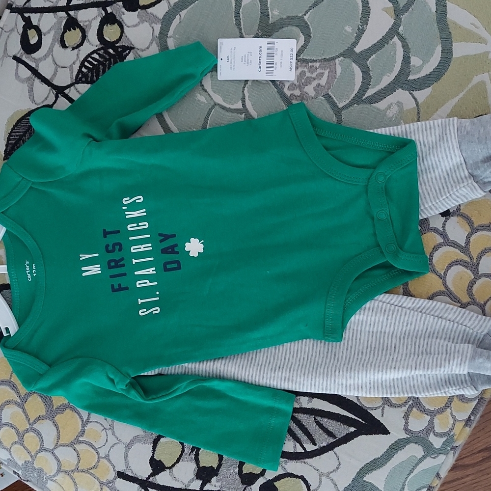 Matching set,  long sleeve onesie and pants, St. Patties Day